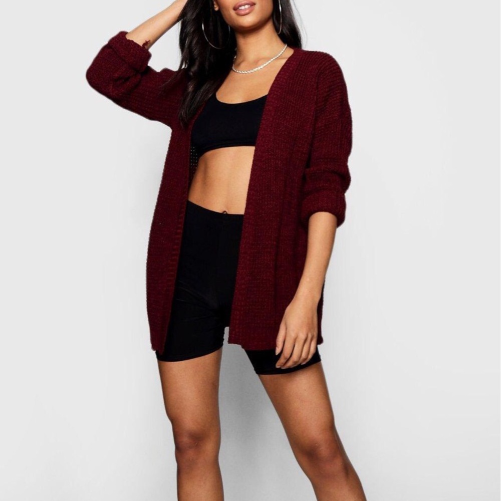 Waffle Knit Burgundy Cardigan